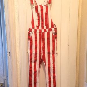 Forever21 Vertical-striped Red and White Overalls